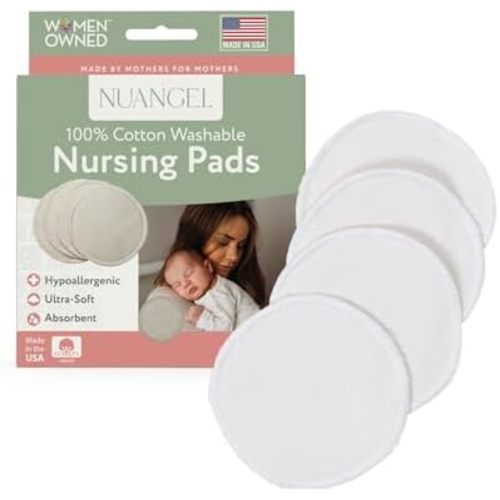 Washable Nursing Pads, 100% Cotton Reusable Breast Pads, 4 Pack, Natural
