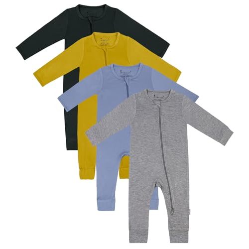Jimonda Baby Footless Pajamas,Two Zip Closure Long Sleeve Romper,Infant Clothes Pjs 4 Pcs