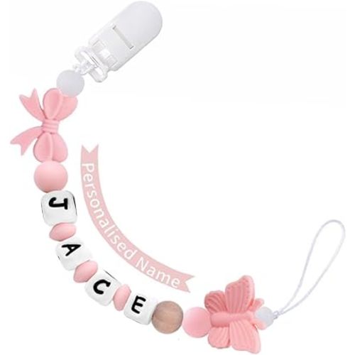 Personalized Pacifier Clip with Name Custom Pacifier Holder with Name Newborn Baby Gift Sets (Butterfly)
