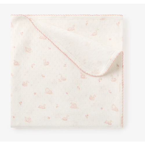 Pink Swan Print Organic Cotton Pointelle Baby Blanket – Elegant Baby