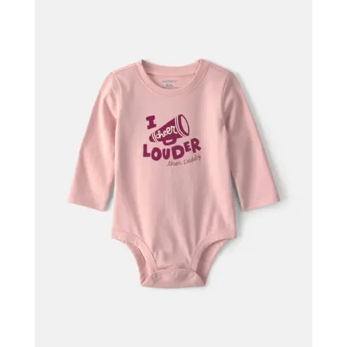 Baby Girl 'I Cheer Louder' Long-Sleeve Graphic Bodysuit - Pink | Carter's