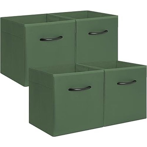 StorageWorks Green Storage Cubes, 11 Inch Cube Storage Bins with Handle, Cube Storage Organizer Bins for Shelves and Closet, Collapsible Storage Bins, 4-Pack