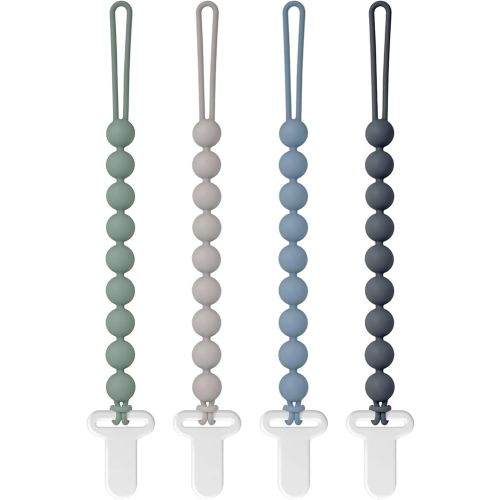 Pacifier Clips Silicone, 4-Pack Pacifier Holder Clip with Stylish Round Design, 100% Food Grade Silicone, Safe Essentials for Newborns Baby Boys and Girls
