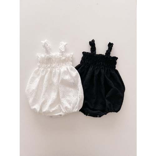 Baby Milk SS25 Eyelet Frill Strap Smocked Bubble Romper  (3-18m) - 2 Colors