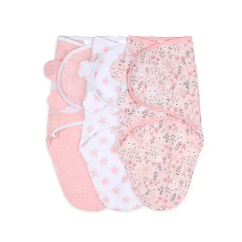 Pink Floral Baby Swaddle Blankets Set of 3