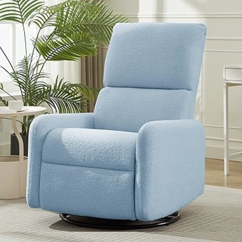 360° Swivel Glider Chair, Rocking Chair Nursery with Side Pockets, Deep Cushioned Seat, Nursery Chair with Steel Structure Base, Sherpa Swivel Chairs for Living Room, Bedroom, Baby Room