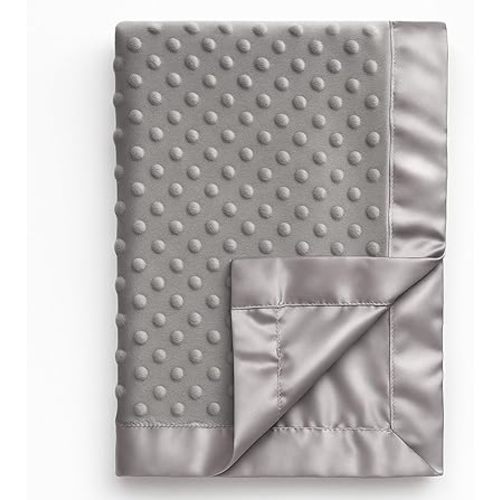 Pro Goleem Grey Baby Soft Minky Dot Blanket with Silky Satin Backing Baby Gifts for Girls and Boys (Gray, 30’’ x 40’’)