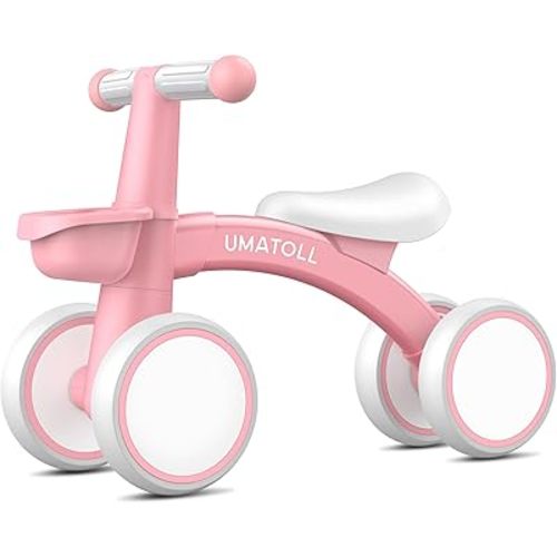 Umatoll Baby Balance Bike Toys for 1 Year Old Girls Gifts, Adjustable Seat Baby Walker, First Birthday Gifts, 12-24 Months Toddler Ride on Toys with Removable Basket, Pink