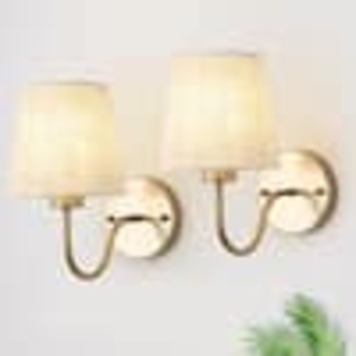 ETONIMERR (Set of 2) 10.78 in. 1-Light Brass Rustic Wall Sconce Light with Linen Beige Fabric Shade for Toilet, Hallway, Staircase HD1-B0114-1-BR-2