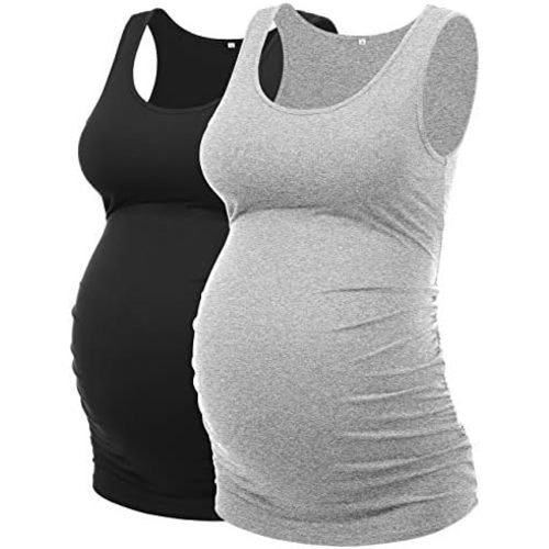 Peauty "Long Enough to Cover Hip Maternity Side Ruch Tank Tops/Basic Maternity Tops for Summer Casual Wear (S-3XL)