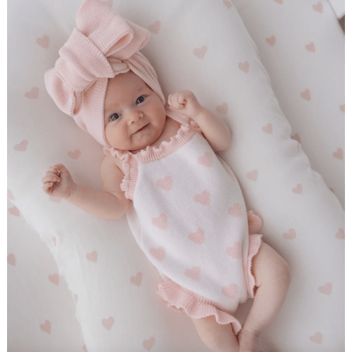 Knit Singlet Romper | Pink Hearts – Little and Fern