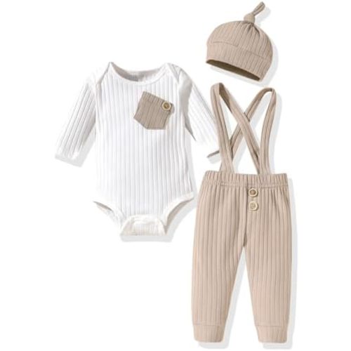 Unutiylo Baby Boy Clothes Infant Long Sleeve Romper Suspender Pants Baby Overall Fall Winter Outfits Set