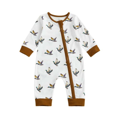 BemeyourBBs Newborn Baby Boy Girl Hunting Duck Outfits Mallard Romper One Piece Long Sleeve Zip Jumpsuit Spring Fall Winter Clothes
