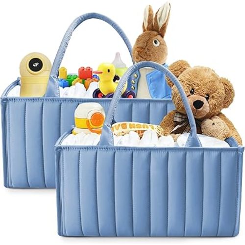 SWEET DOLPHIN 2-Pack Baby Diaper Caddy Organizers, Stylish Storage Baskets for Newborn Essentials, Diaper Station & Car Travel, Value Bundle for Baby Shower Gifts & Registry Must-Haves - Grayish Blue