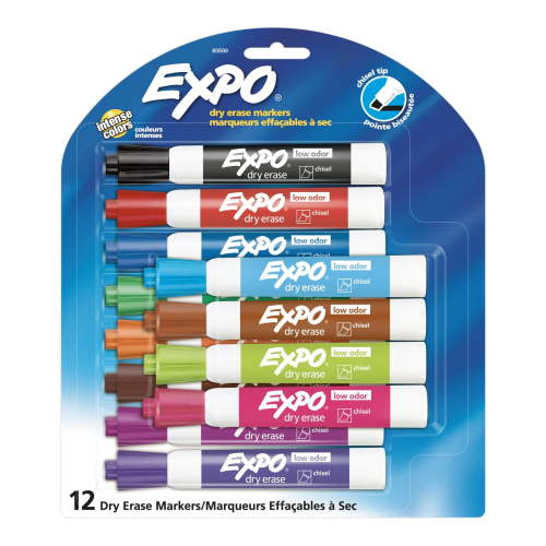 Expo Dry Erase Markers, Chisel Tip, Assorted Colors, 12 Count for Whiteboards and Surfaces