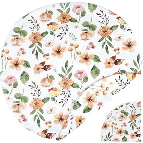 Cotton Newborn Lounger Cover, Removable Cover with Hidden Zipper Soft Baby Lounger Cover Round Lounger Slipcover for Infant Lounger Pillow (Only Cover) (Yellow Flower)