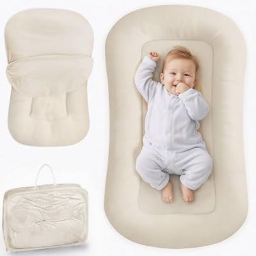 Infant Support Cushion - Baby Support Cushion for Newborn 0-24 Months | Breathable Cotton Tummy Time Mat, Supervised Use, Portable Newborn Essentials for Home & Travel, Cream (Cover Included)
