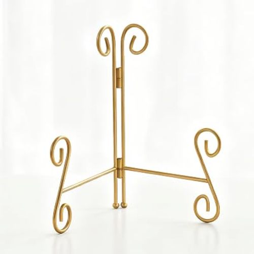 Gold Plate Stand, 8 Inch Decorative Holder for Displaying Platters, Heavy-Duty Metal Easel Stand for Picture, Photo Frame, Books and Round Objects, 1-Pack