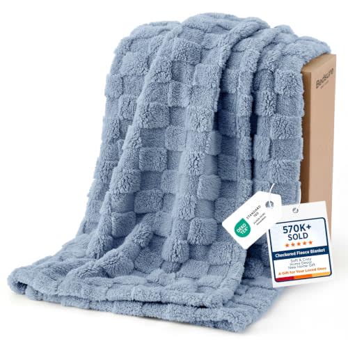 Bedsure Checkered Soft Cozy Twin XL Blanket for Bed, Ashley Blue, 66"×90" | Blue Gifts for Women Girls, Soft Cozy Cute， Couch/Sofa/Bed/Office, Lightweight Design, All Season, Bedroom Home Decor