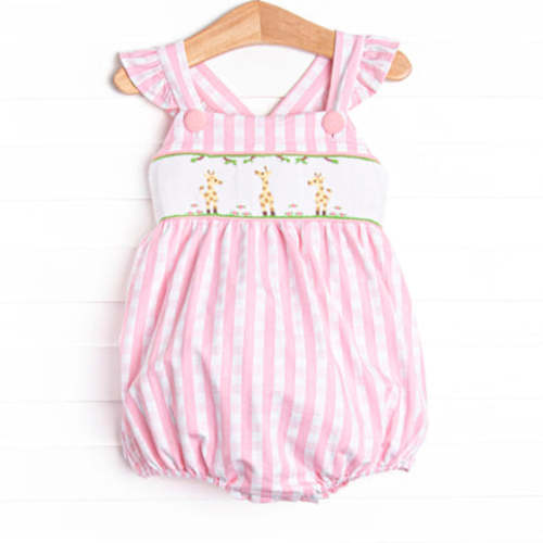 Spotted in the Savanna Smocked Bubble, Pink Check – Stitchy Fish