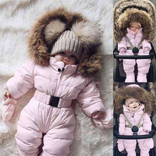 Wangmeiwg Snow Suit for Baby Outerwear Romper Coat Warm Baby Snowsuit Girls Hooded Jumpsuit Girls Coat 6-9 Months Pink