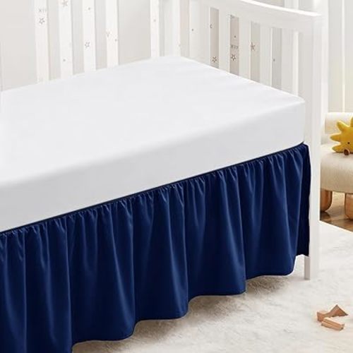 SiinvdaBZX Navy Blue Crib Skirt Dust Ruffle, Microfiber Crib Bed Skirt 52"x28" with 14" Drop, Durable Full Coverage Toddler Bedskirt Fit for Baby Boys Girls Nursery Standard Crib