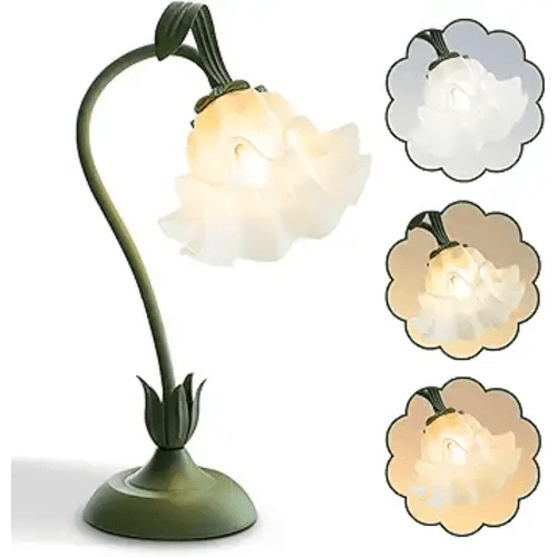 Flower Table Lamp,LED Reading Light Bedside Vintage Flower Night Light,3 Colors Modes Kawaii Bedside Lamps Decor,Living Room Bedroom Room Lighting Table Lamps Home Decoration (Green)