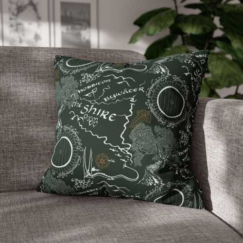 Shire Map Square Pillowcase: Lord of the Rings Pillow Cover, Hobbit Home Decor