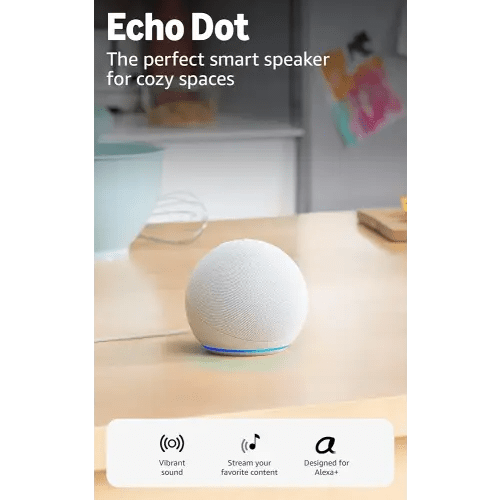 Amazon Echo Dot (newest model) - Vibrant sounding speaker, Designed for Alexa+, Great for bedrooms, dining rooms and offices, Glacier White