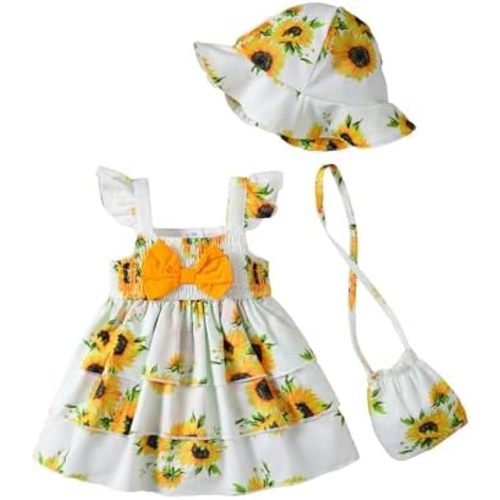 Toddler Girl Summer Dress Infant Baby Girl Casual Clothes Sleeveless Bowknot Beach Sundress with Hat