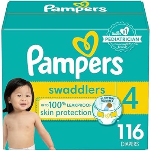 Pampers, Swaddlers Diapers, Ultra Absorbent Disposable Infant Diaper, Size 4 (10-17 kg), 116 Count
