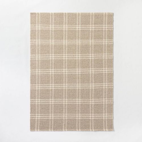 5'x7' Cottonwood Handwoven Plaid Wool/Cotton Area Rug Neutral - Threshold™ designed with Studio McGee: 5x7 Cream Flat Pile Rug