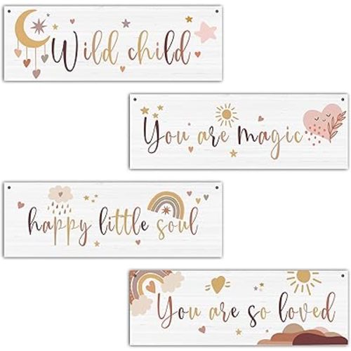 4 Pcs Boho Rainbow Nursery Wall Decor Signs, Inspirational Quotes Wall Art Decor Gift For Girl & Boy Room, Rainbow Wooden Hanging Plaque Sign For Kids & Child Room - 13