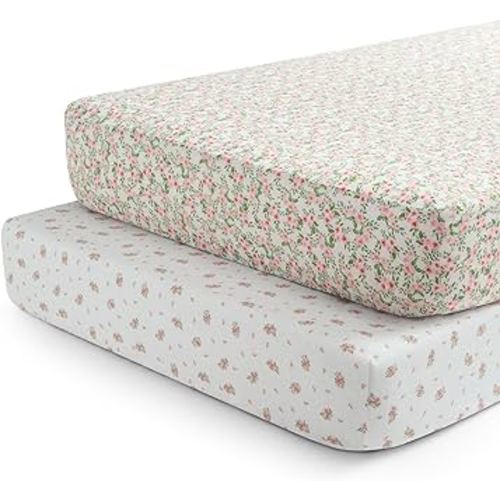 Delta Children Fitted Crib Sheets for Girls and Boys - Crib Sheet for Standard Crib and Toddler Mattresses - 28x52 Inch (Pack of 2), Pink Floral