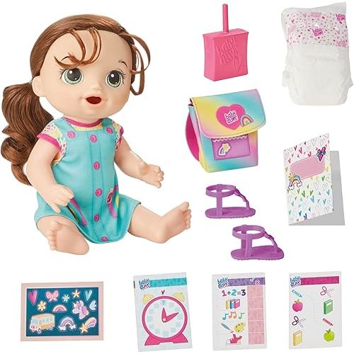 Baby Alive Time for School Baby Doll Set, 12 Inch, Back to School Toys for Girls & Boys, Brown Hair, Preschool Gifts for Kids, Ages 3+ (Amazon Exclusive)