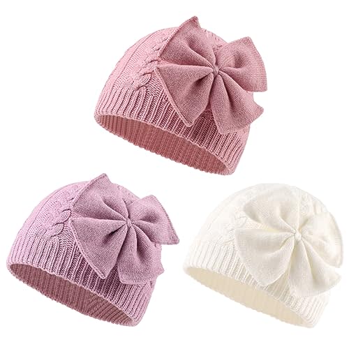 JANGANNSA Winter Warm Knitted Baby Hat for Girls Cotton Lined Infant Toddler Hat Autumn Cute Bow Classic Girls Beanie 0-6Y