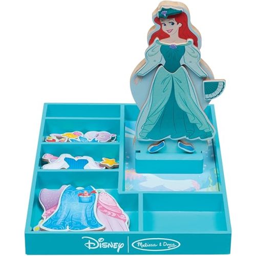 Melissa & Doug Disney Ariel Magnetic Wooden Dress-Up Doll Pretend Play Set (35 Pieces) Magnetic Dolls, Pretend Play & Preschool Toys for Kids Ages 3+