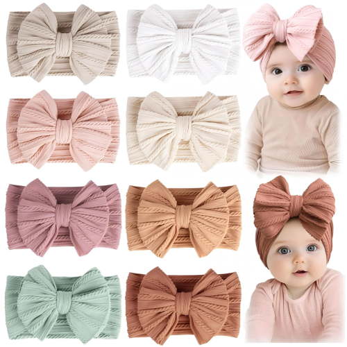 TELOLY 8 Pack Baby Headbands Soft Nylon Hairbands Hair Bows for Toddlers and Baby Girls Elastic Hairbands for Daily Wear, Photoshoots