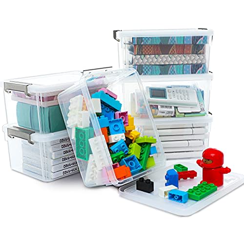 Small Storage Bins with Lids 3.2 QT Plastic Storage Containers for Organizing Stackable Clear Storage Boxes,Clear White(6 Packs)