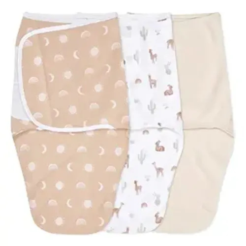 aden + anais Easy Swaddle Wrap, Newborn Wearable Swaddle Blanket, Adjustable Fasteners, 100% Cotton, 3 Pack, 0-3 Months, Desert Sun