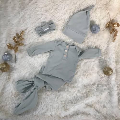 Newborn Baby Gown Set in Pale Green With Knotted Hat and Top - Etsy