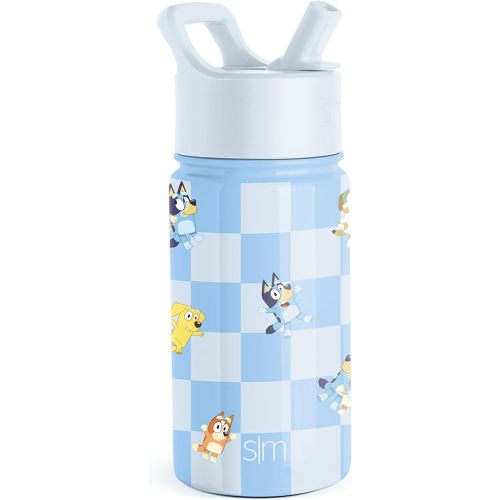 Simple Modern Bluey Kids Water Bottle with Straw Lid | Reusable Insulated Stainless Steel Cup for Toddlers, School| Summit Collection | 14oz, Bluey Checkmate