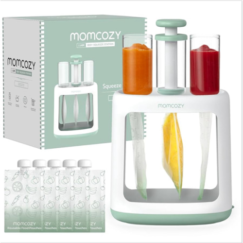 Momcozy Squeeze Station,Baby Food Maker&Pouch Filler for Homemade Baby Puree, BPA-Free, Dishwasher Safe, with Reusable Baby Food Pouches for Babies & Toddlers
