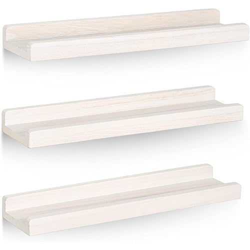 Emfogo Floating Ledge Shelves Rustic Wood Wall Shelf Set of 3 for Storage and Display 16.9 inch Vintage White
