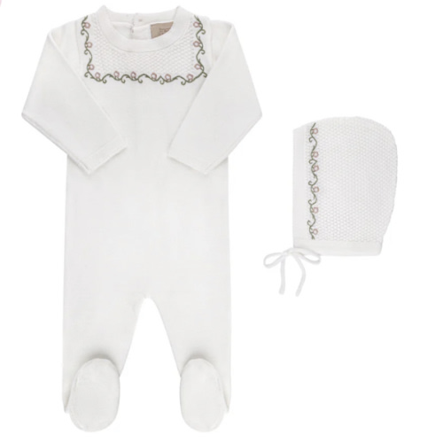 Embroidered Knit Footie and Bonnet