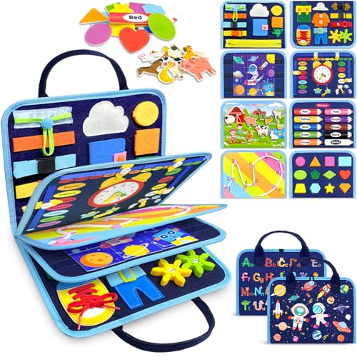 Gojmzo Busy Board Montessori Toys for Toddler Boy Birthday Gifts, Busy Book Sensory Toys for Toddlers, Learning Educational Toddler Travel Activities
