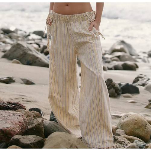 Sun Dazed Cotton-Linen Striped Pants