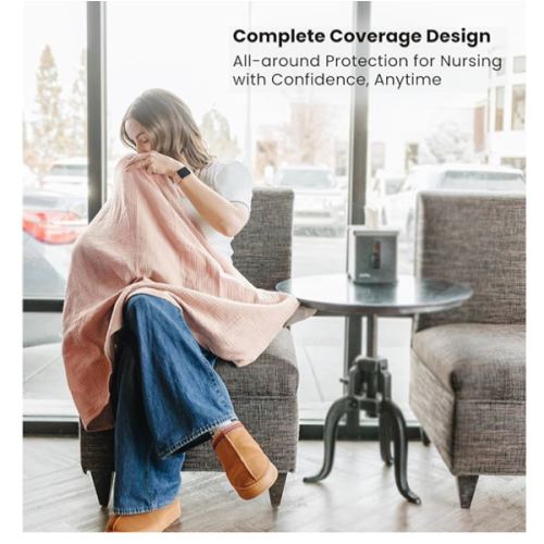 Konssy 2-Pack Muslin Nursing Cover Up for Breastfeeding Moms with Rigid Hoop, 100% Cotton, Lightweight & Breathable Breastfeeding Cover, Adjustable & Comfort