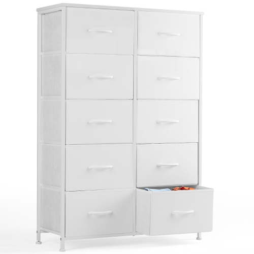 ZUNMOS 10 Drawer Fabric Dresser for Bedroom, Chest of Drawer Organizer Storage Cabinet for Closet, Entryway, White