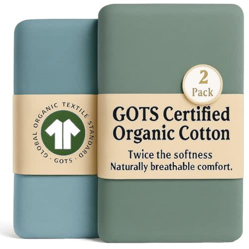 GOTS Organic Bassinet Sheets 33x20 for Baby Delight Beside Me Dreamer, Maxi-COSI Iora, 200GSM Thickest & Softest Turkish Cotton, 2-Pack Bedside Sleeper, Bassinet Sheets Rectangle Angelbliss Baby